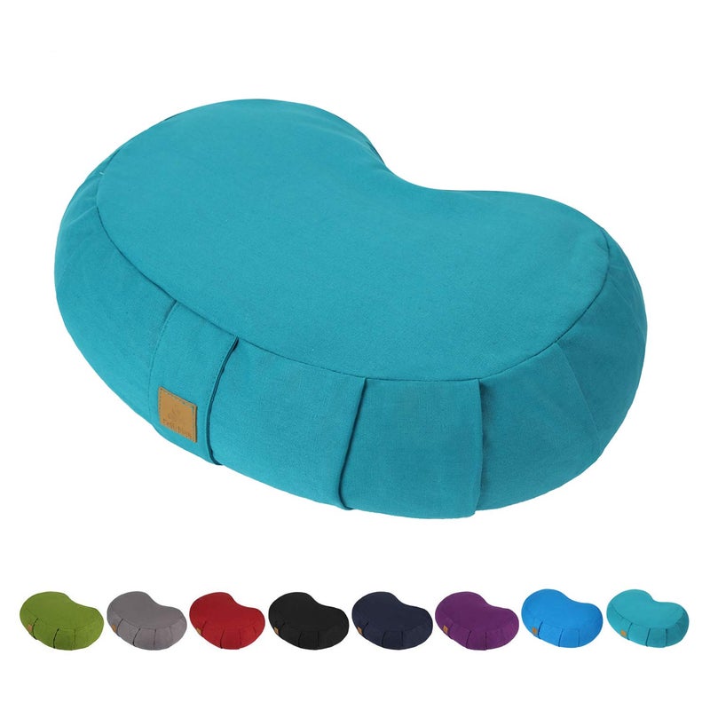 FelizMax Crescent Zafu Meditation Pillow, 44 x 28 x 14 cm, Zabuton Yoga Bolster, Meditation Cushion, Floor Pouf, Yoga Pillow, Zippered Organic Cotton Cover, Natural Buckwheat, Kneeling Pillow - Large - Image 1